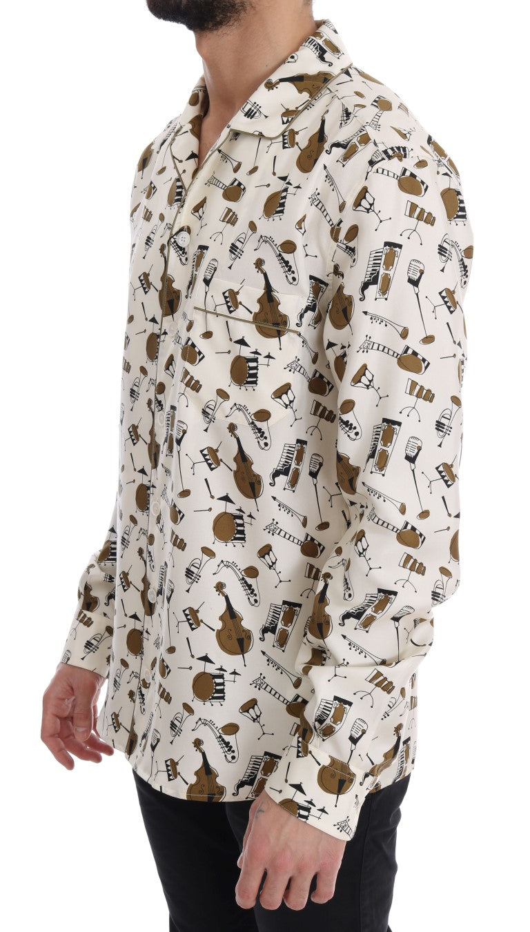 Wit zijden JAZZ-shirt met motiefprint