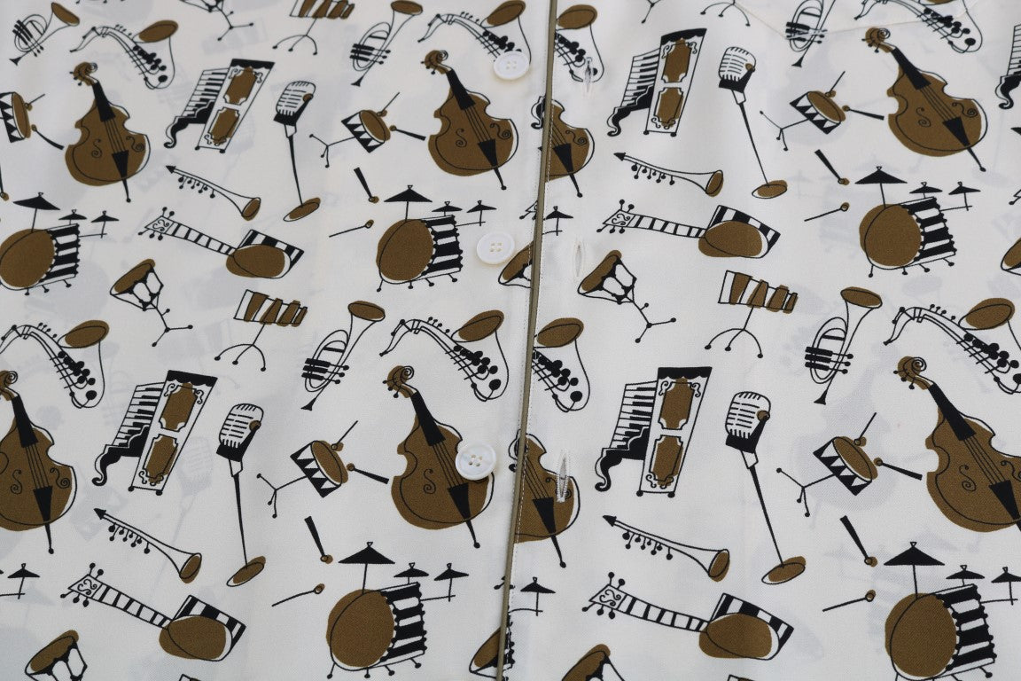 Wit zijden JAZZ-shirt met motiefprint