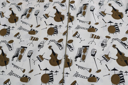 Wit zijden JAZZ-shirt met motiefprint