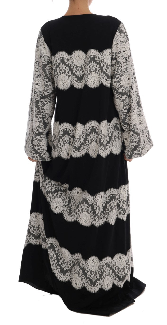 Elegant Silk Floral Lace Kaftan Maxi Dress