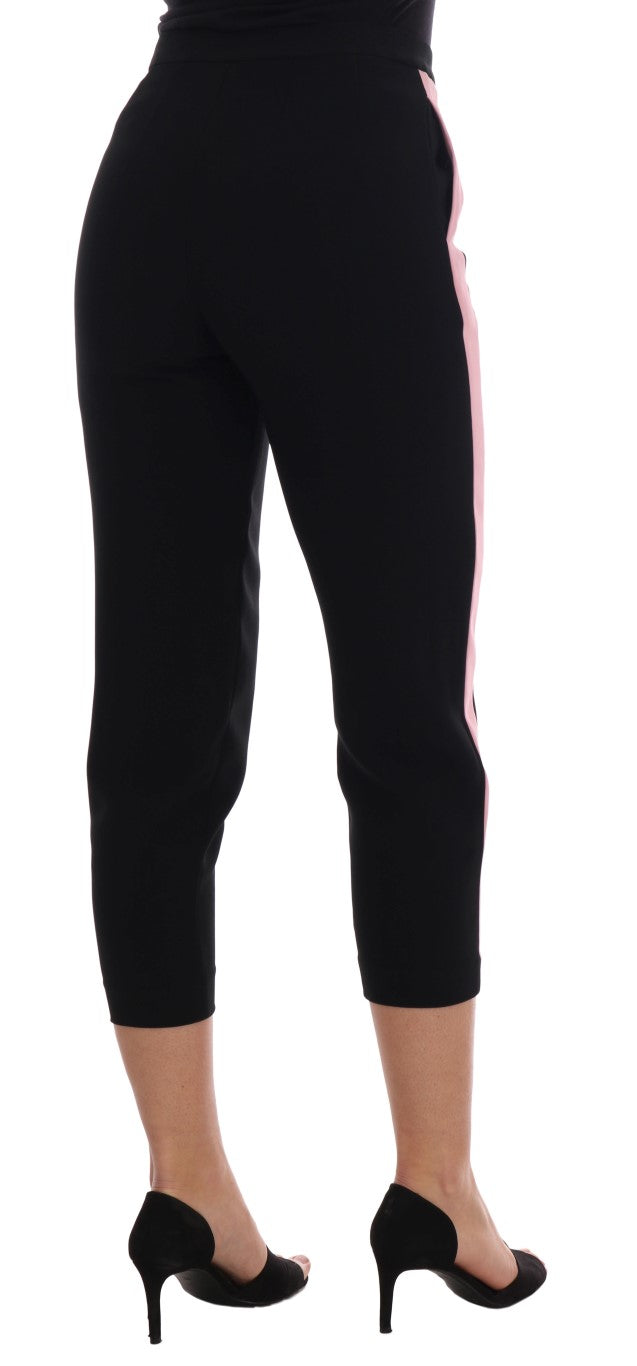 Chic Black Capri Pants with Pink Side Stripes