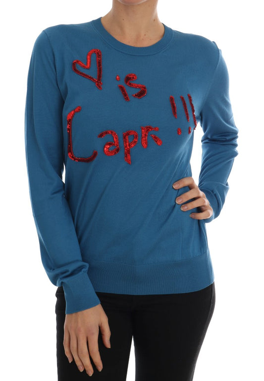 Blauwe zijde lovertjes Capri Pullover trui