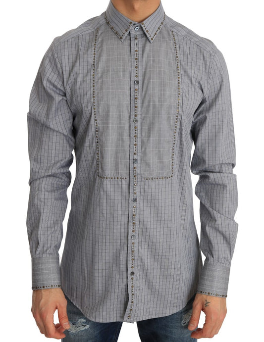 Camisa casual elegante de corte slim a cuadros gris