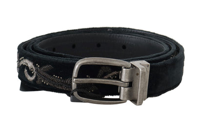 Elegant Black Cotton-Leather Men's Belt