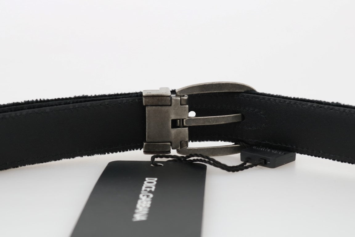 Elegant Black Cotton-Leather Men's Belt