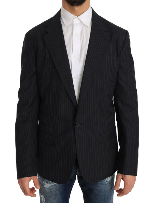 Elegante slim-fit gestreepte wollen zijden blazer