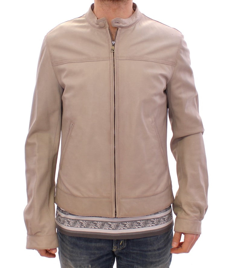 Elegante chaqueta de piel de cordero de cuero beige