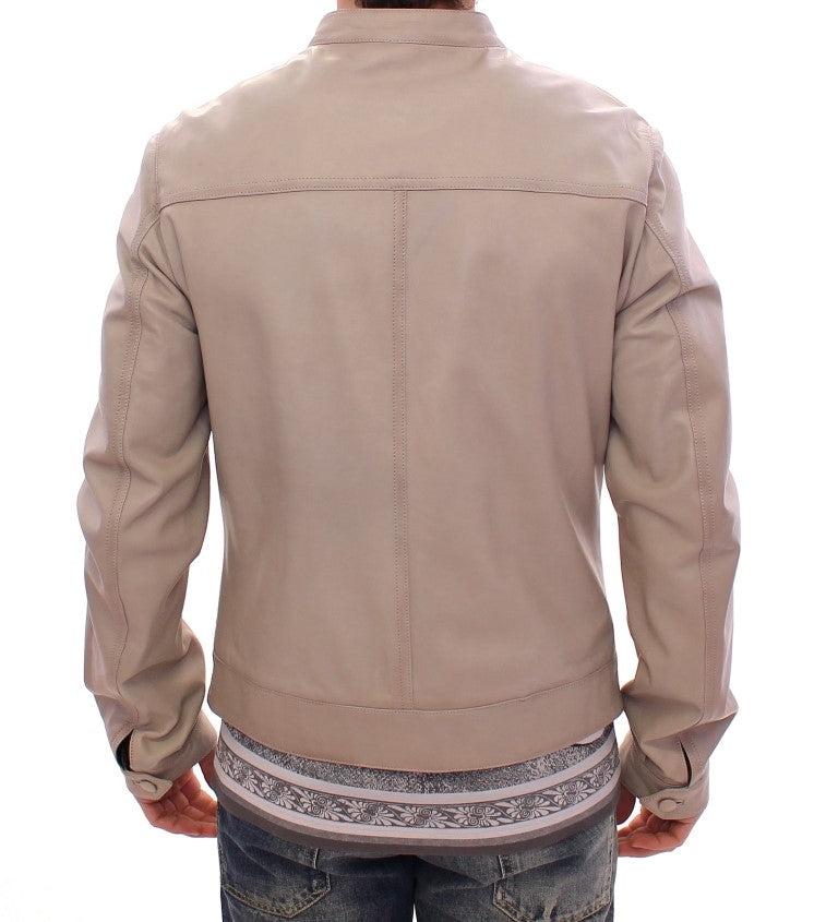 Elegante chaqueta de piel de cordero de cuero beige