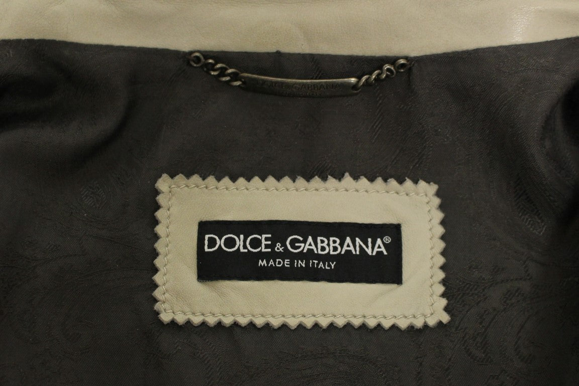 Elegante chaqueta de piel de cordero de cuero beige