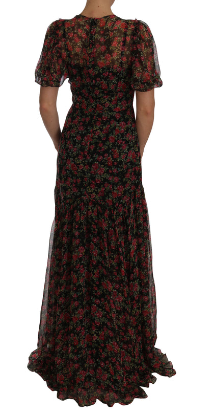 Elegante vestido floral de seda evasé