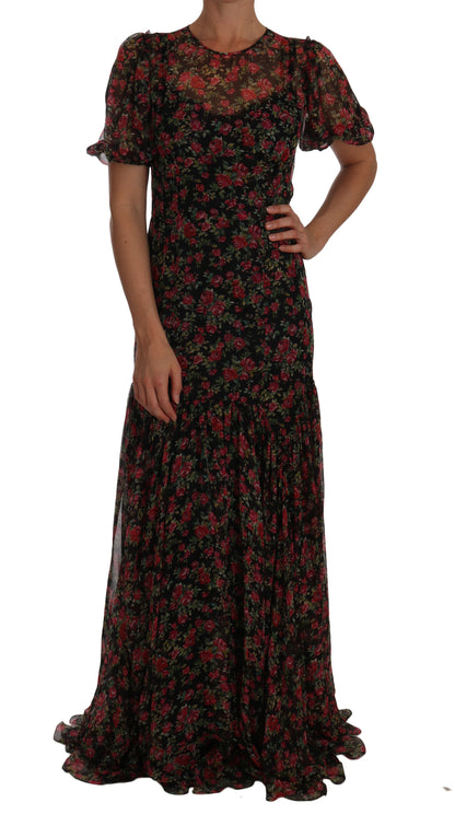 Elegante vestido floral de seda evasé