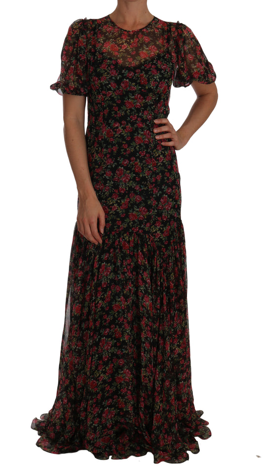 Elegante vestido floral de seda evasé