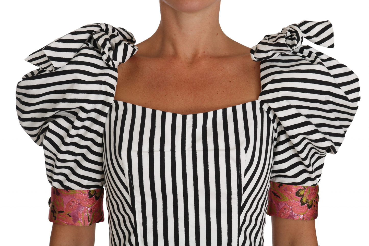 Wit zwart gestreepte cropped top shirts met pofmouwen