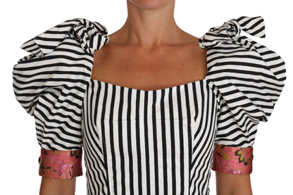 Wit zwart gestreepte cropped top shirts met pofmouwen