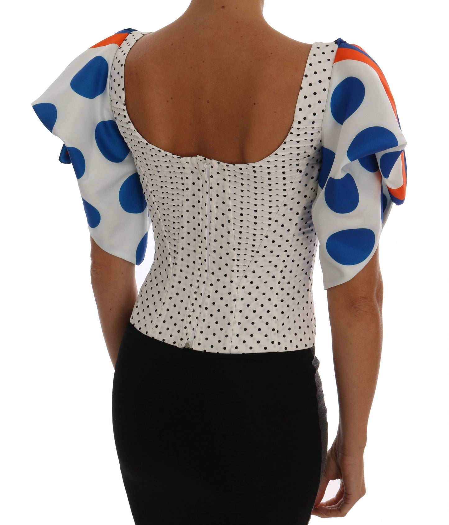 Witte polka zijden corset bustier top