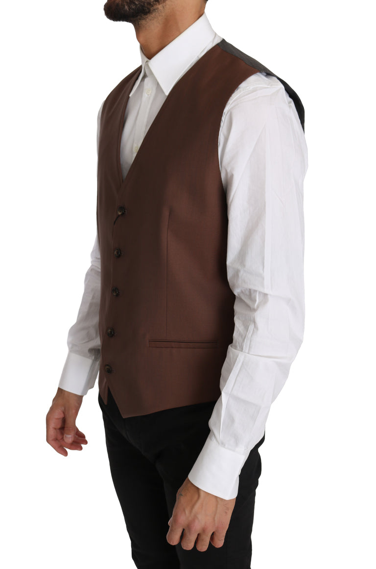 Elegante chaleco formal en color bronce y gris, corte entallado