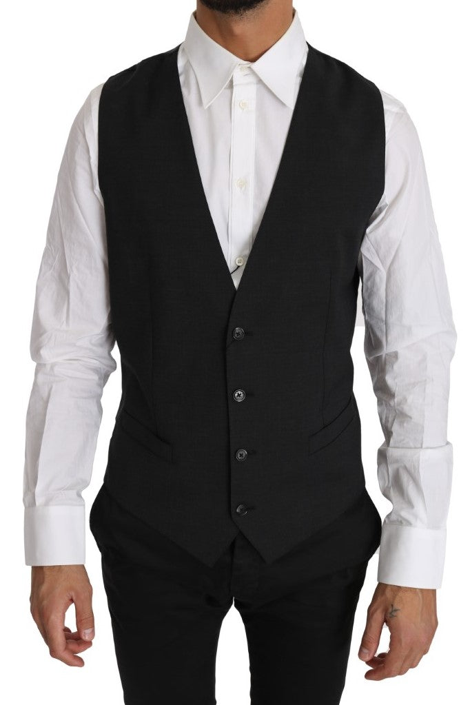 Elegant slim-fit grijs wollen vest