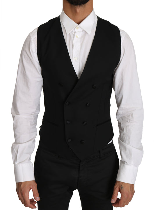 Strak slim-fit wollen vest met dubbele rij knopen