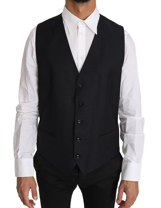 Elegant grijs slim-fit vest van wol en zijde