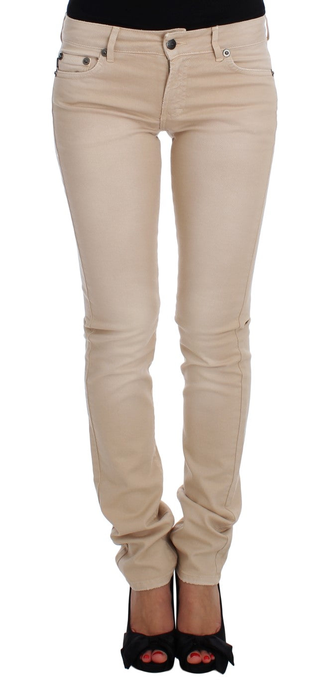 Beige katoenen stretch slim-fit jeans