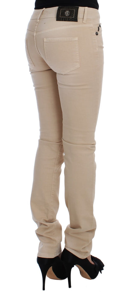 Beige katoenen stretch slim-fit jeans