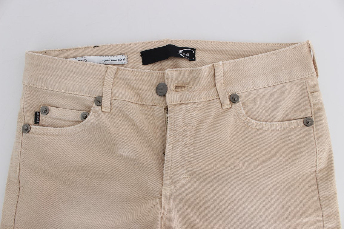 Beige katoenen stretch slim-fit jeans