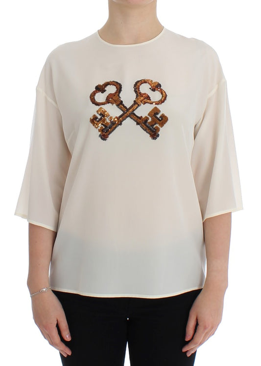 Blusa de seda con lentejuelas marfil