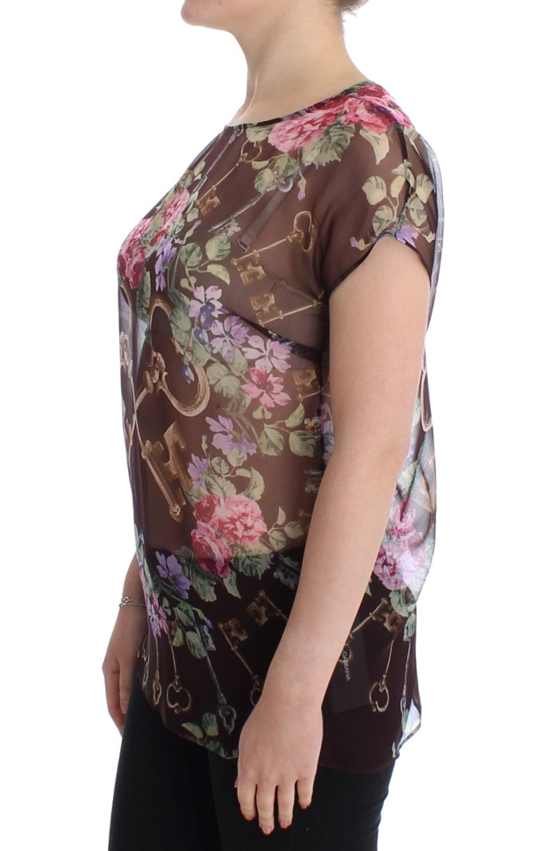 Elegante blusa de seda floral con mangas japonesas