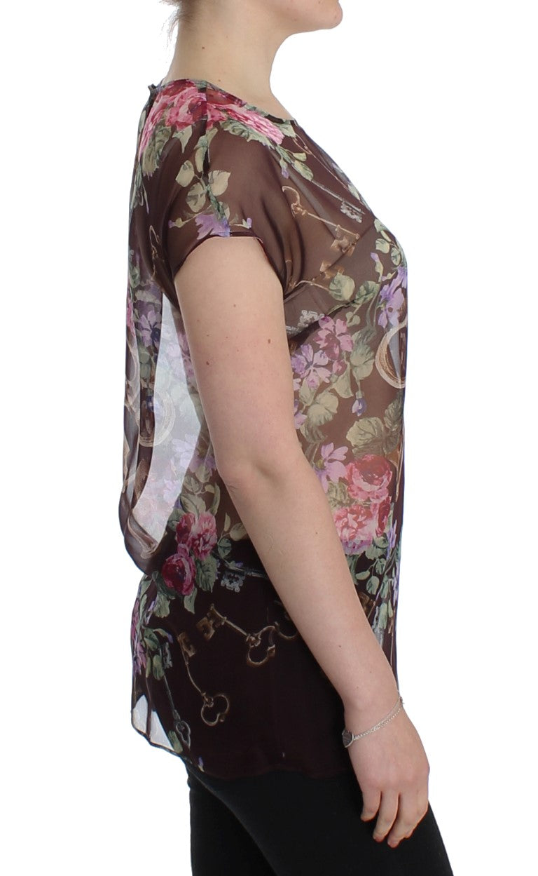 Elegante blusa de seda floral con mangas japonesas