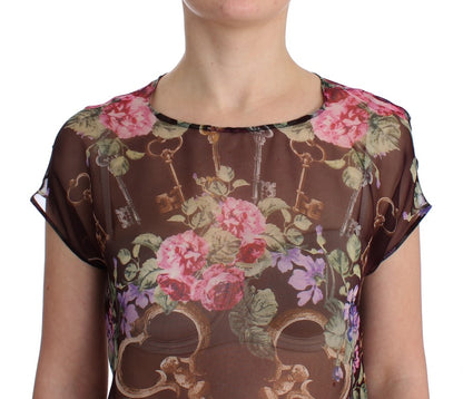 Elegante zijden blouse met bloemen en kapmouwtjes