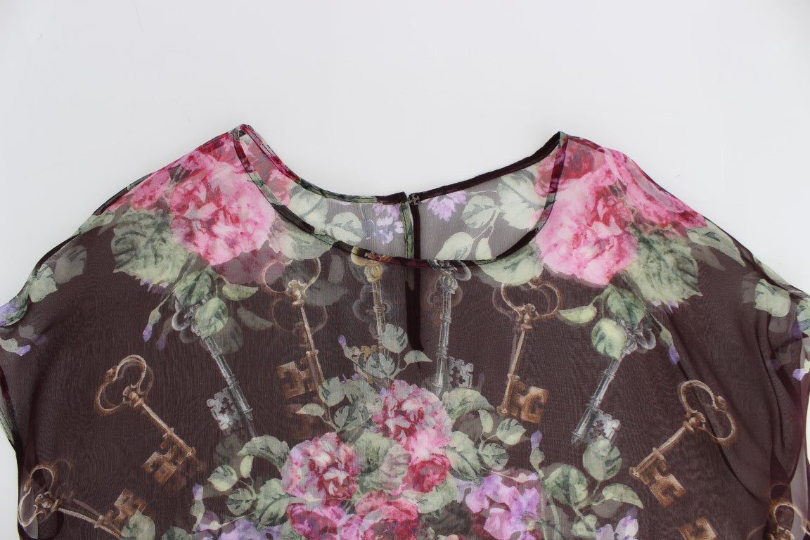 Elegante zijden blouse met bloemen en kapmouwtjes