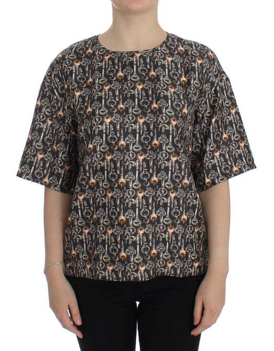 Blusa de seda Enchanted Sicily con estampado de llaves medievales