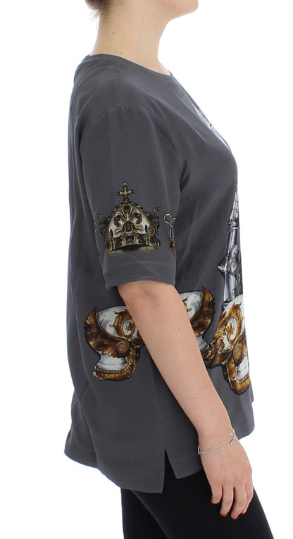 Enchanted Sicily Silk Blouse with Knight Print