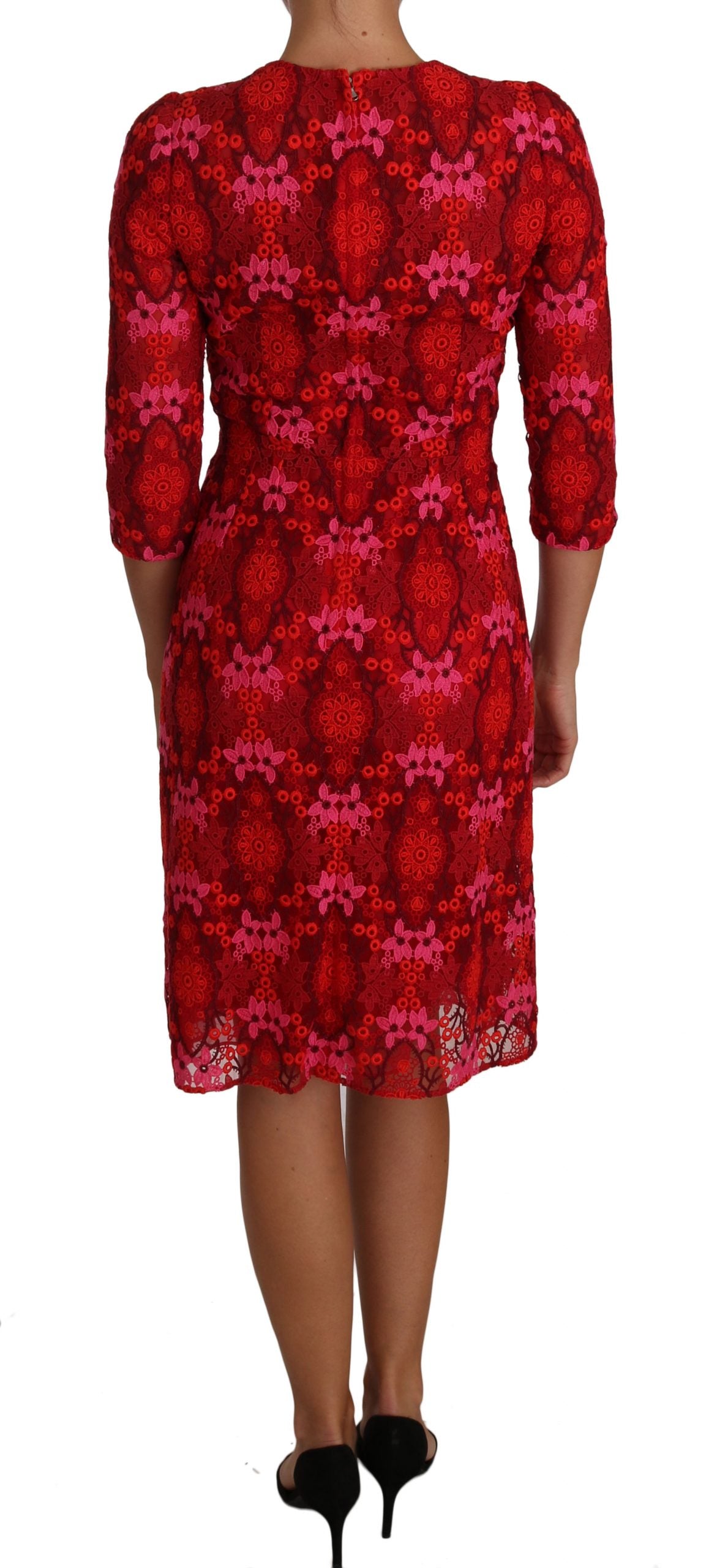 Elegant Floral Crochet Knee-Length Dress