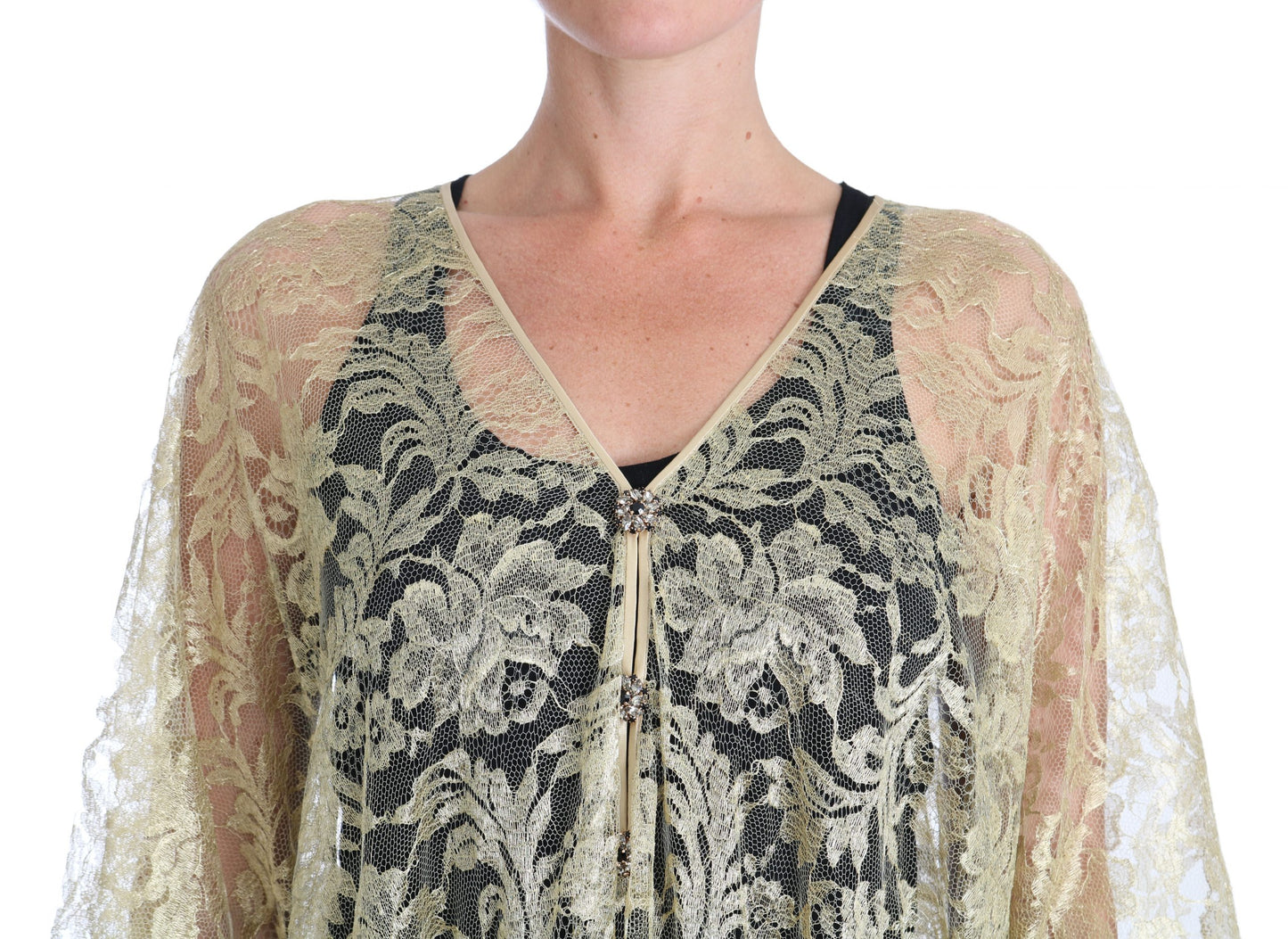 Gouden bloemenkant kaftan zonnejurk