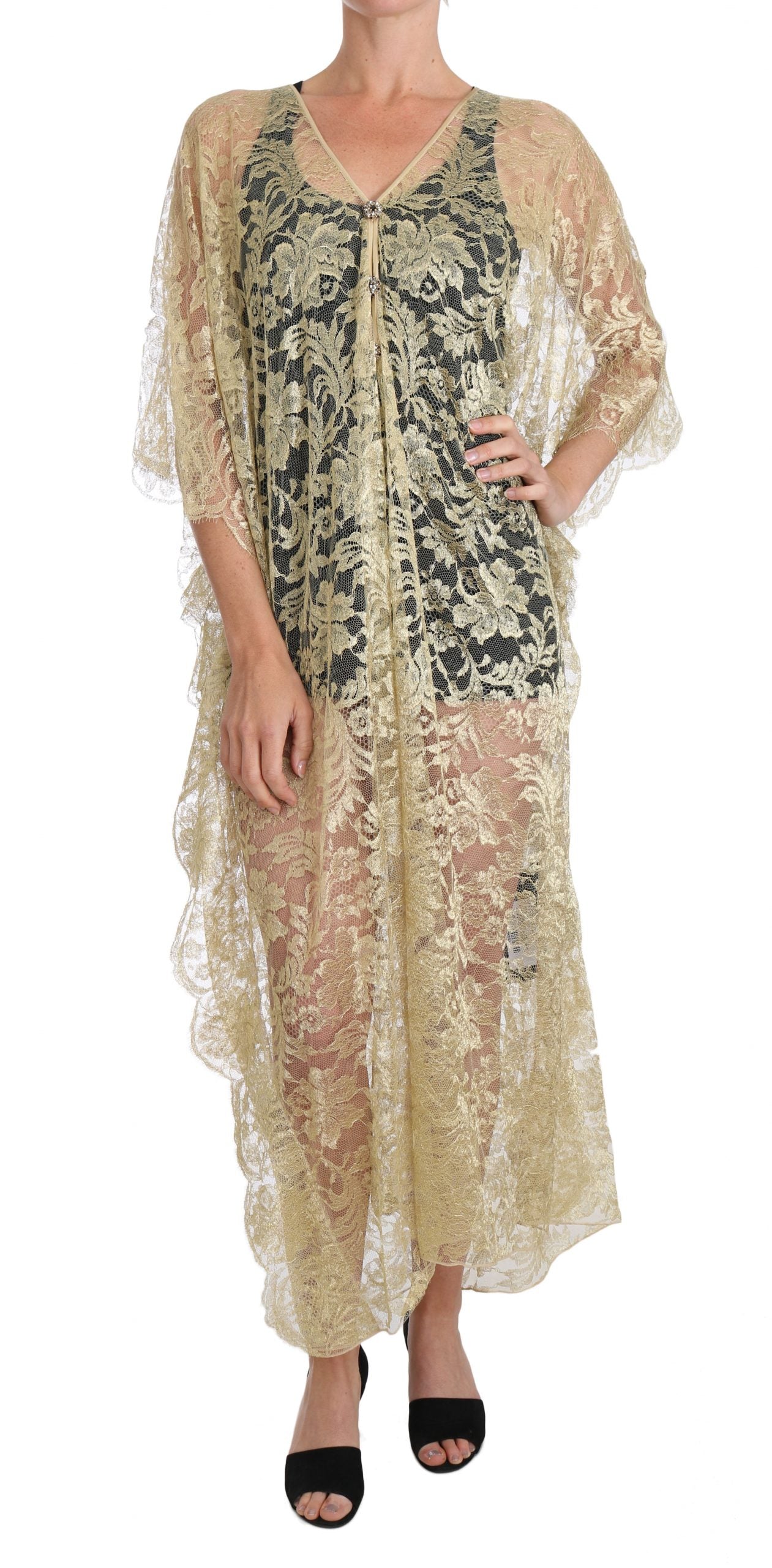 Gouden bloemenkant kaftan zonnejurk