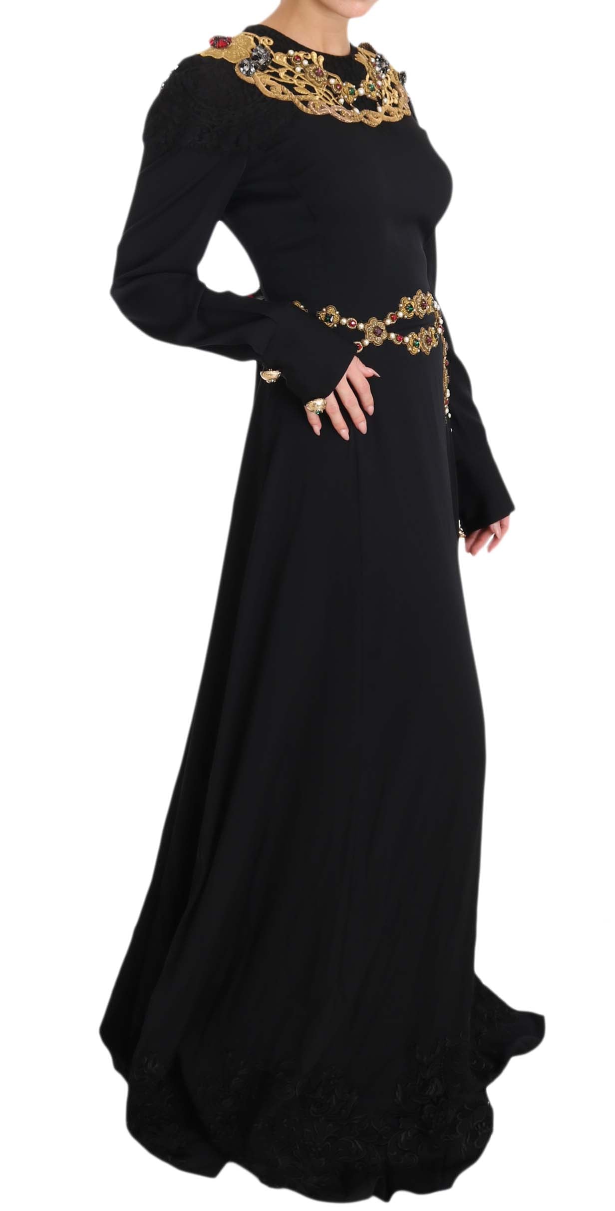 Elegant Maxi Black Dress with Gold Detailing