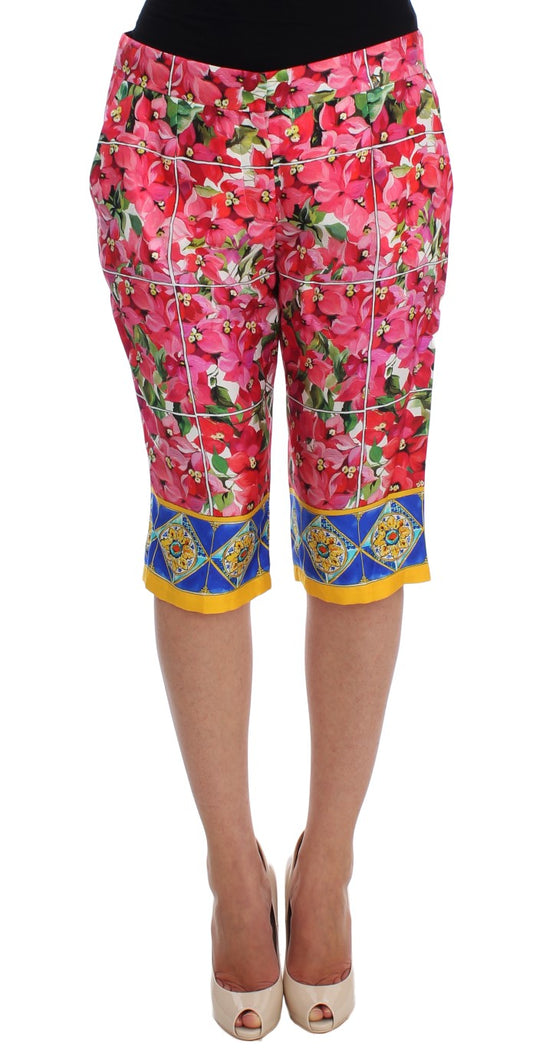 Pantalón capri de seda floral multicolor