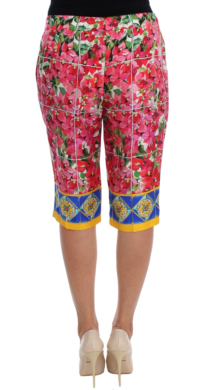 Multicolor Floral Silk Capri Pants