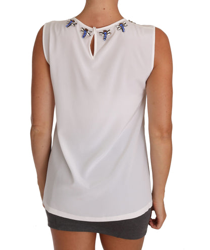 Elegante verfraaide mouwloze zijden blouse