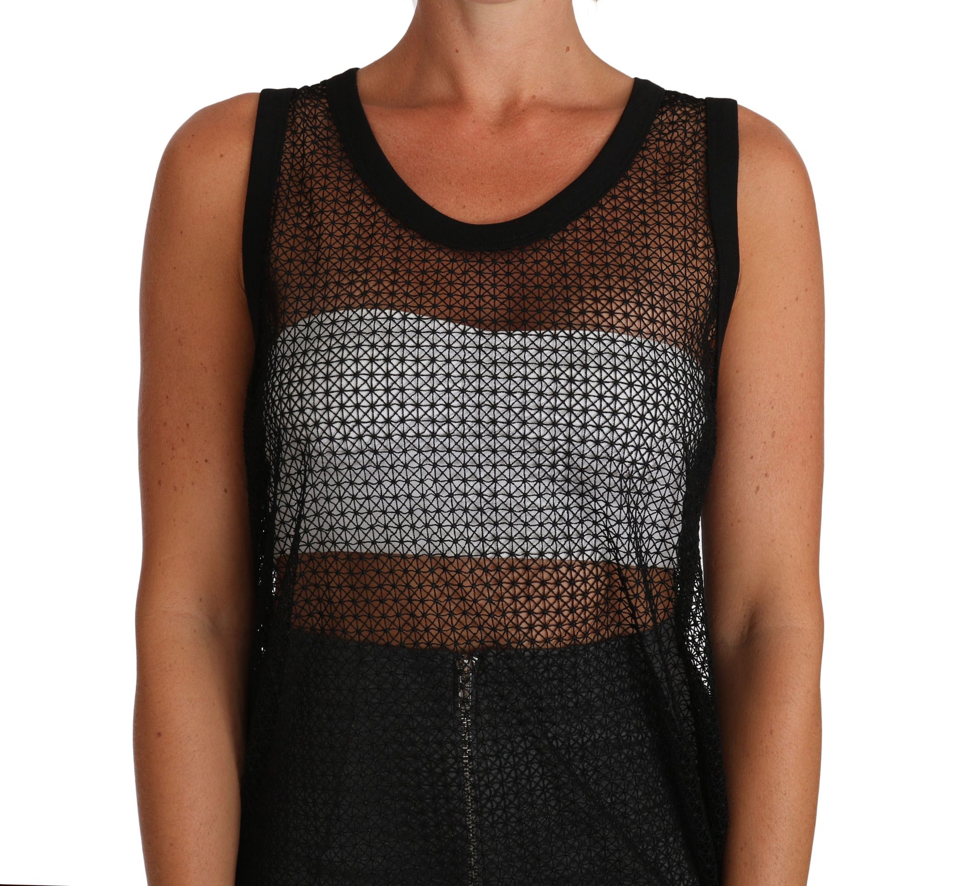 Elegante mouwloze zwarte mesh-top