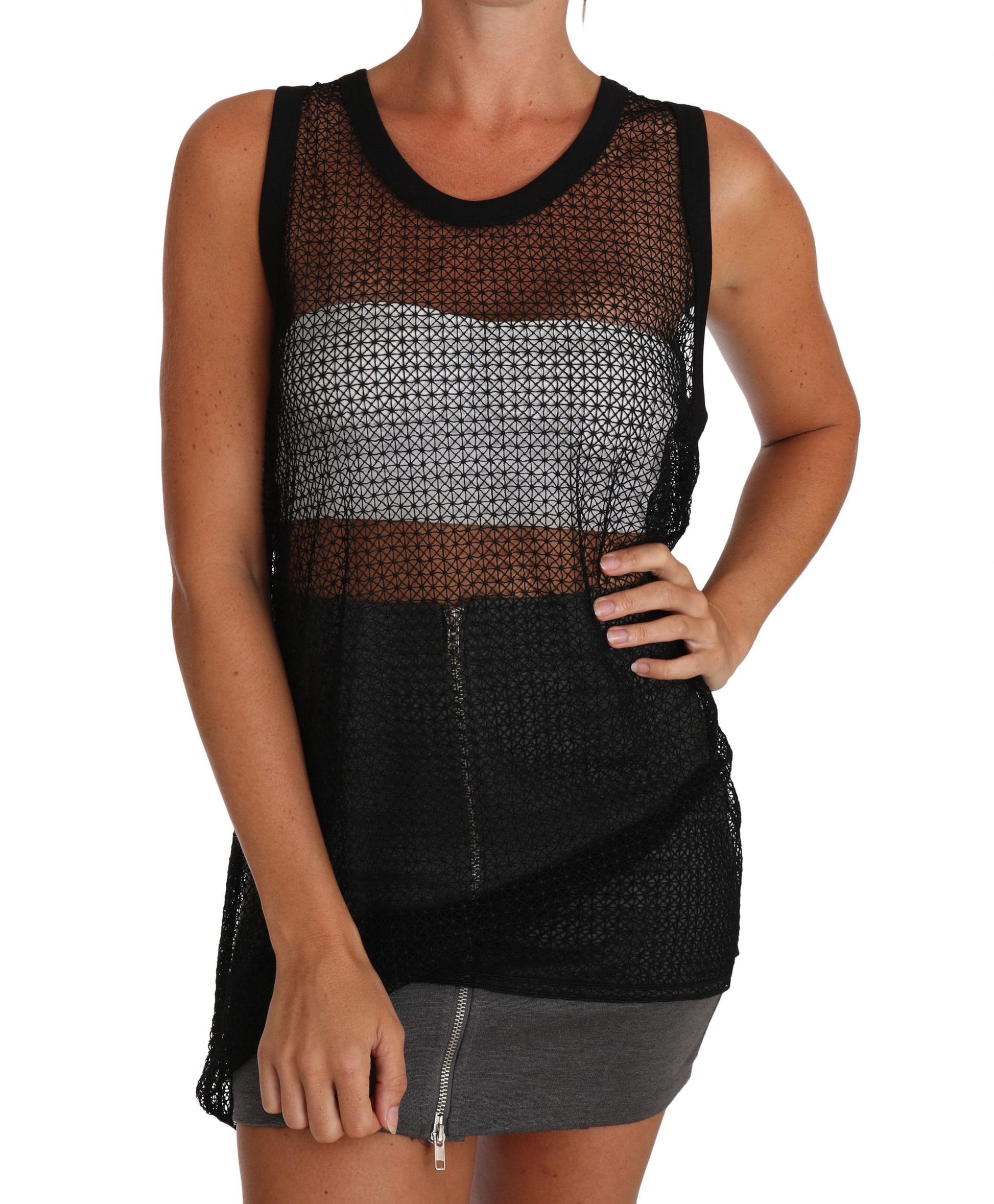 Elegante mouwloze zwarte mesh-top