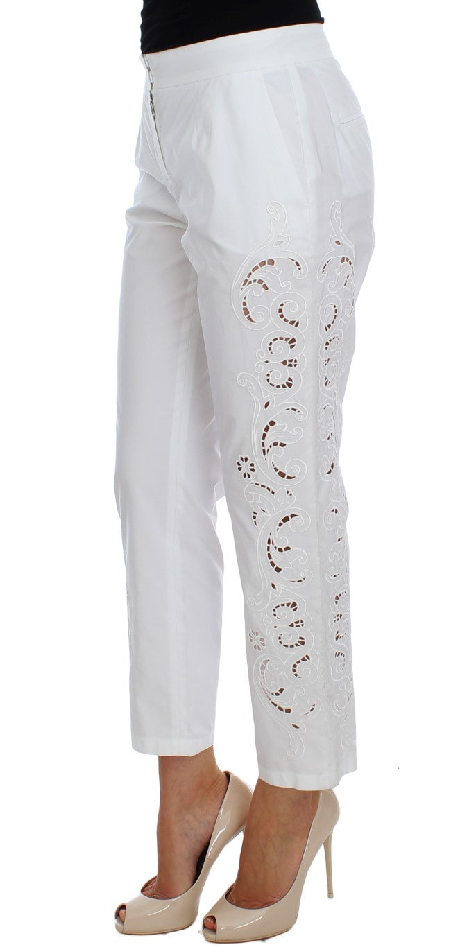 Pantalón de vestir elegante con recorte floral blanco