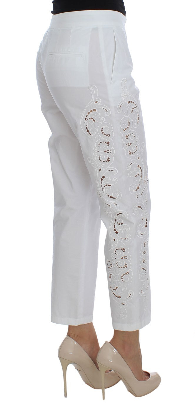 Pantalón de vestir elegante con recorte floral blanco