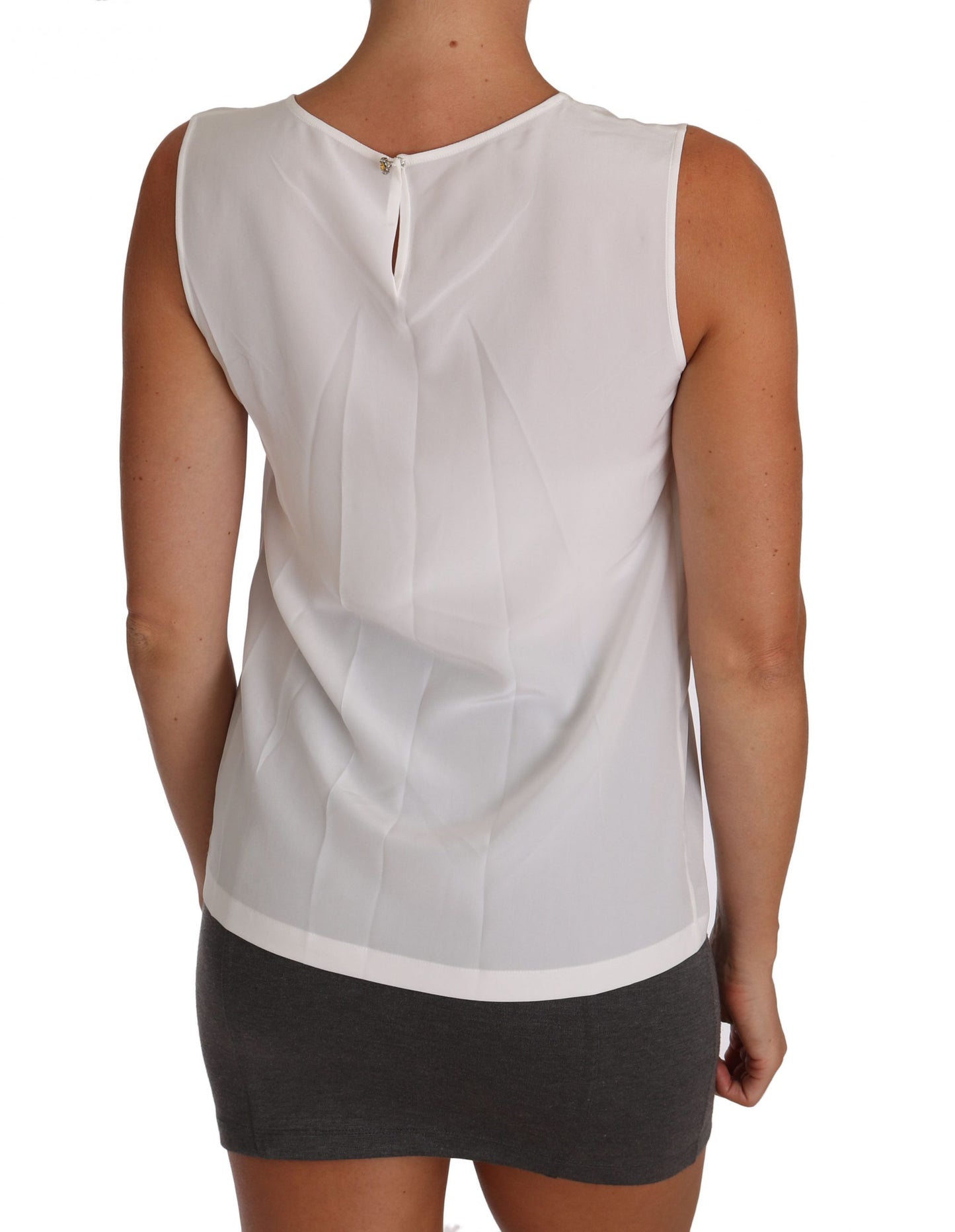 Elegante mouwloze witte zijden blousetop