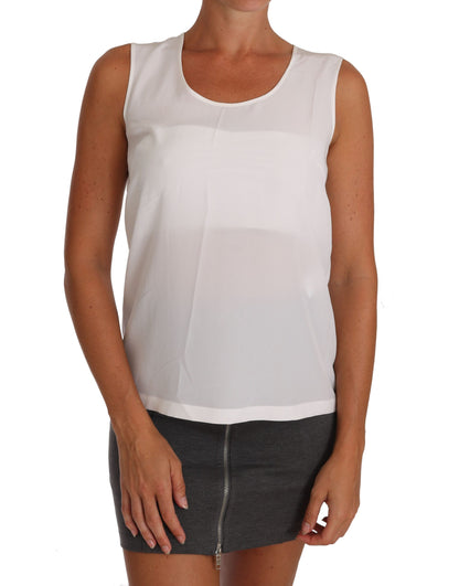 Elegante mouwloze witte zijden blousetop