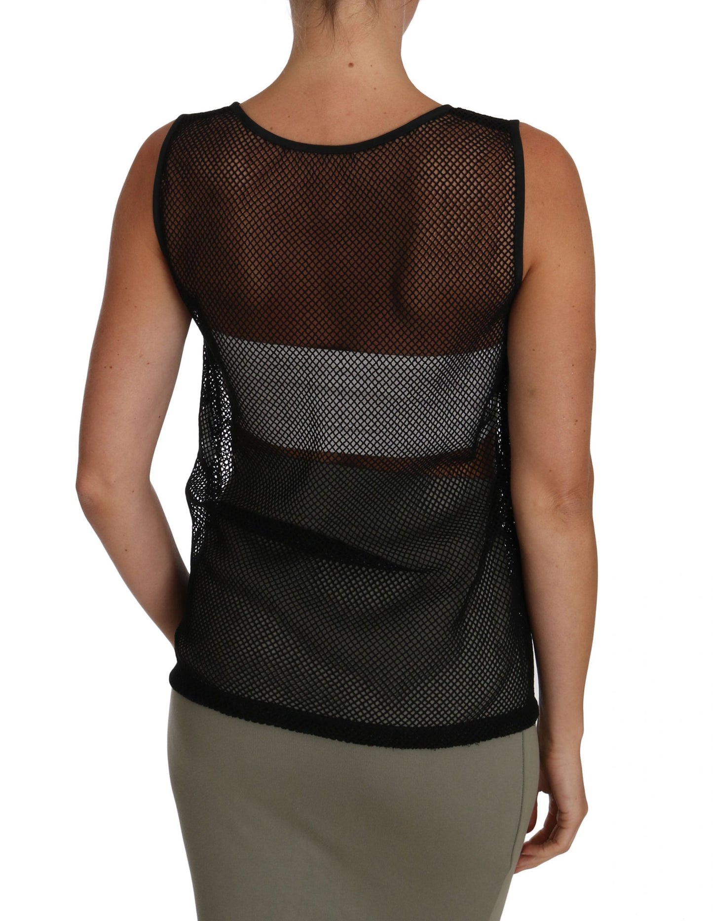 Elegante zwarte mesh mouwloze blousetop