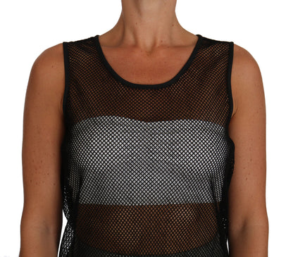 Elegante zwarte mesh mouwloze blousetop