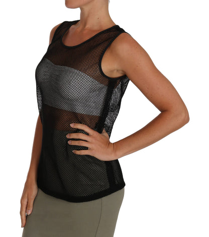 Elegante zwarte mesh mouwloze blousetop