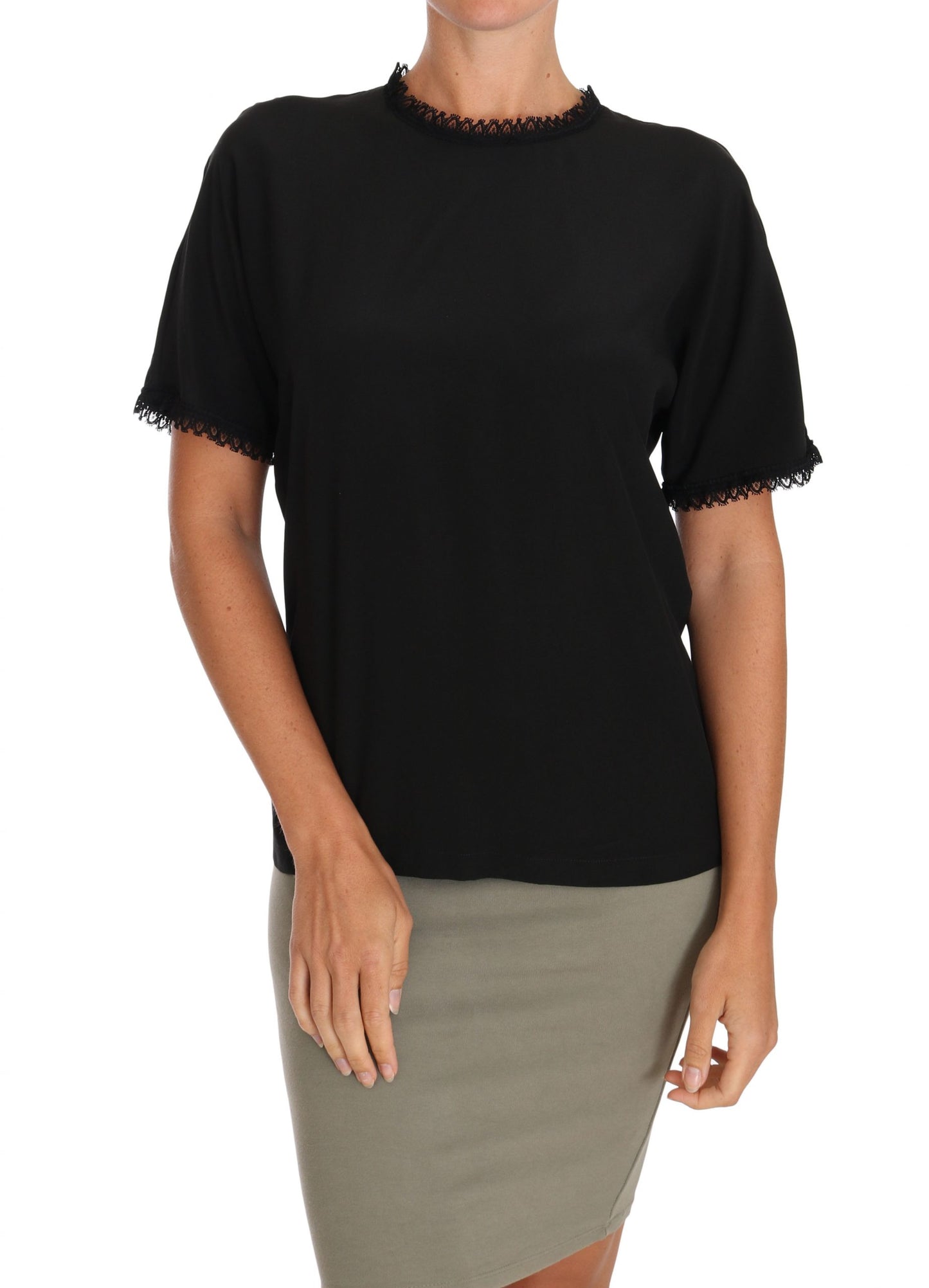 Elegante kanten gedetailleerde zijden blouse